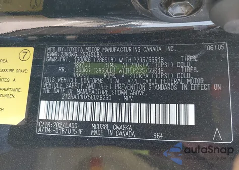 2005 Lexus Rx 330 from USA, damaged, VIN 2T2HA31UX5C078250